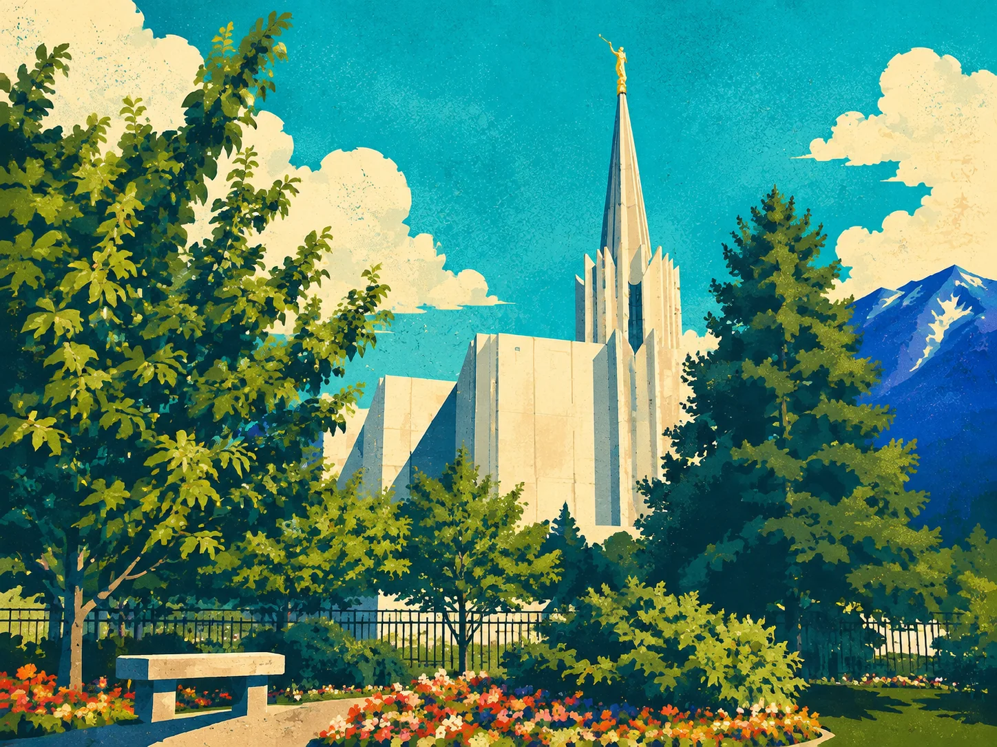 Illustration of the Jordan River Utah Temple in South Jordan