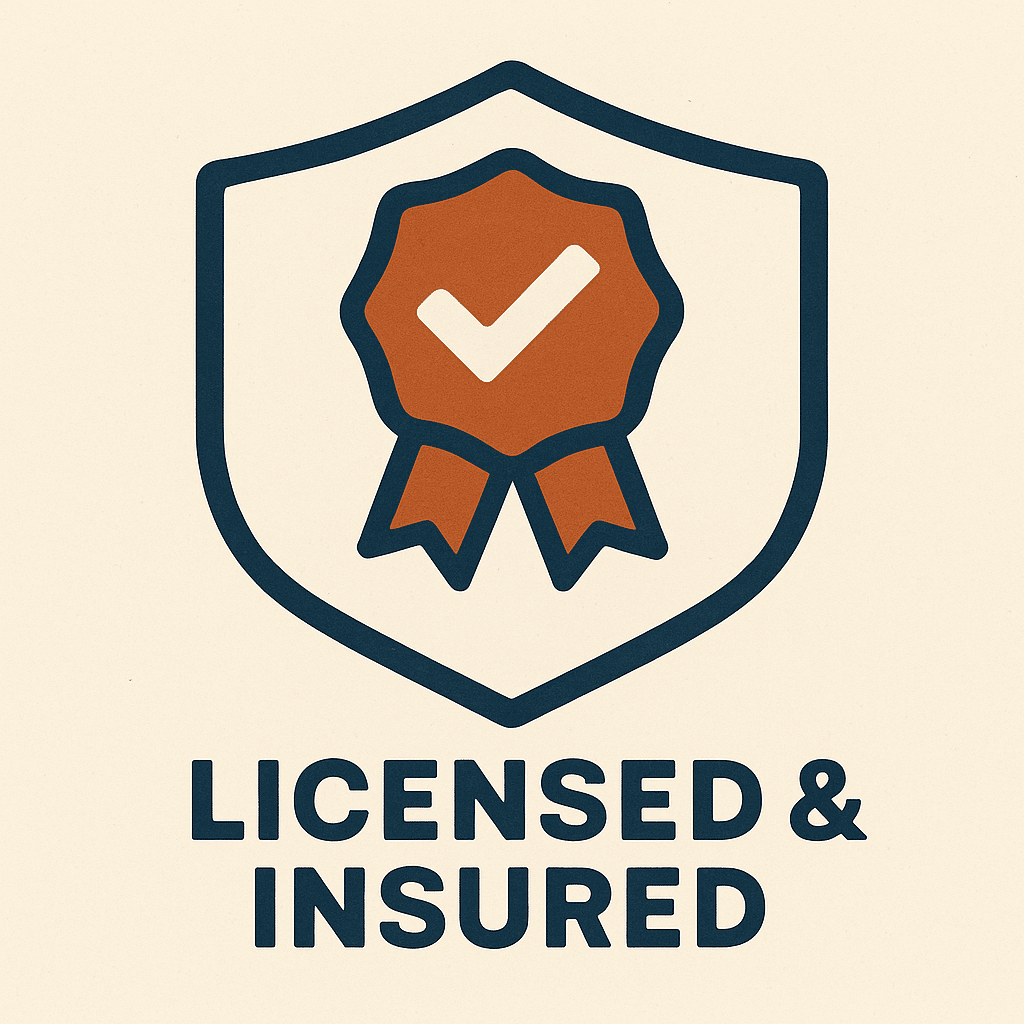 Fully licensed and insured plumbing badge illustration by Mountain Man Plumbing