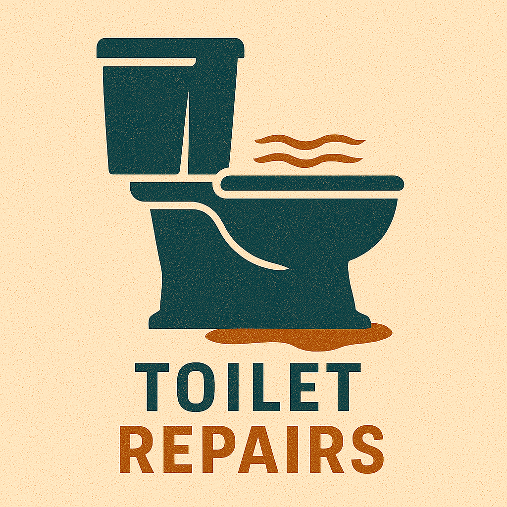 Illustration of toilet leaking water by Mountain Man Plumbing