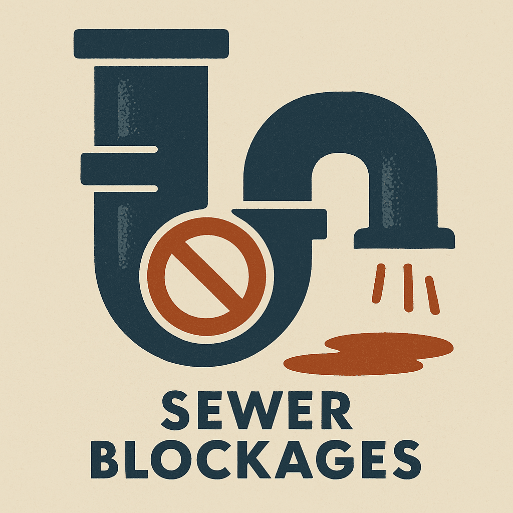 Main sewer line blockage illustration by Mountain Man Plumbing