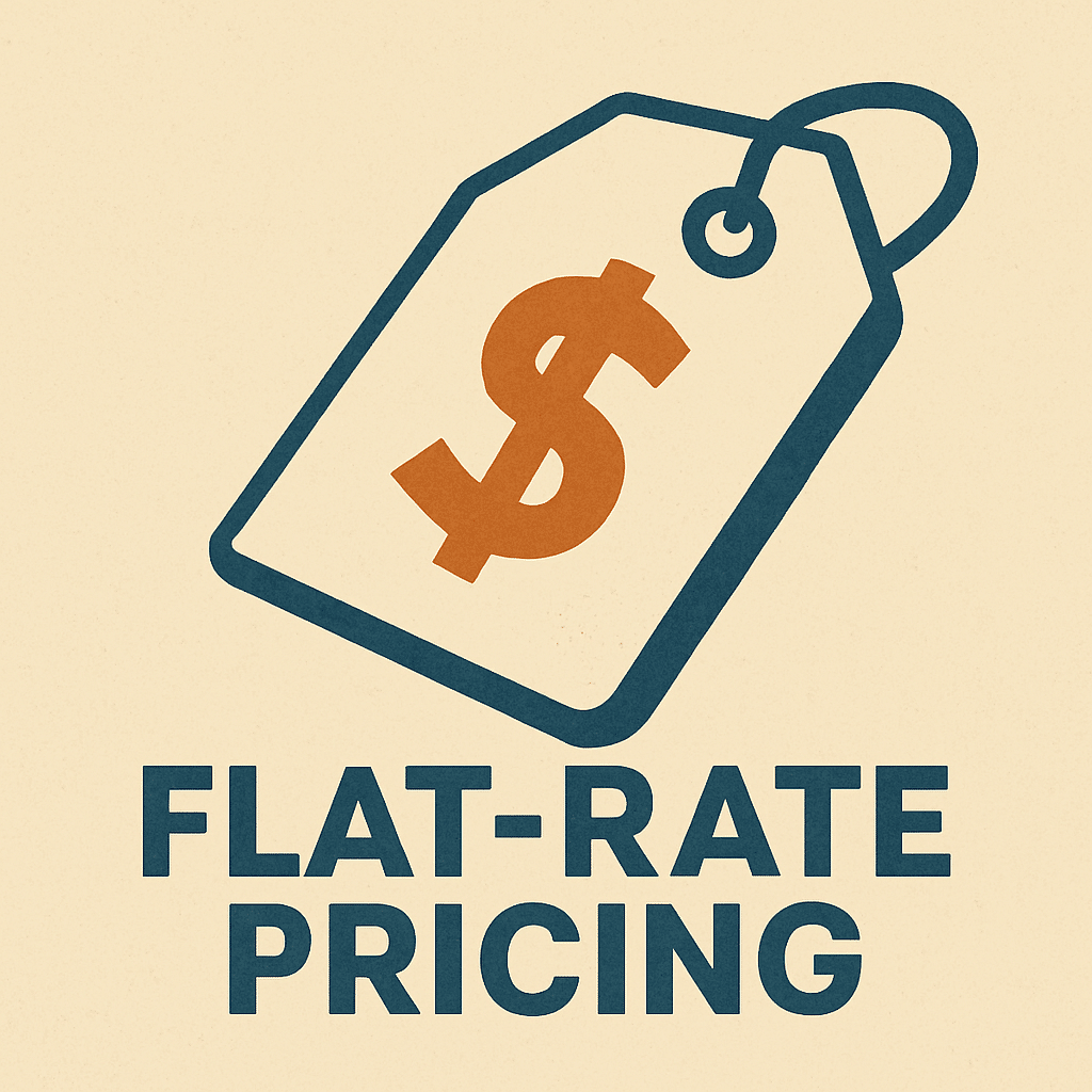 Flat-rate pricing tag illustration by Mountain Man Plumbing