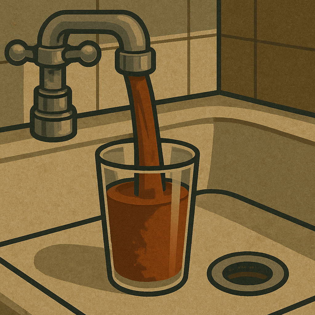 Rust-colored water flowing from faucet indicating water heater corrosion in West Valley homes.