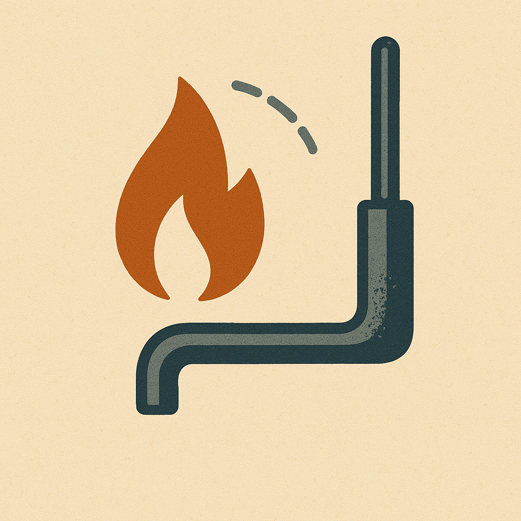 Simple vintage illustration showing a pilot light flame being ignited near a gas burner, representing pilot light issues in water heaters.