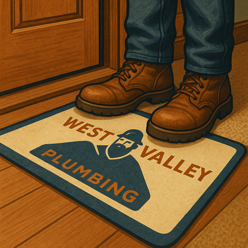 Protective floor mat used by West Valley plumber for clean, respectful service.