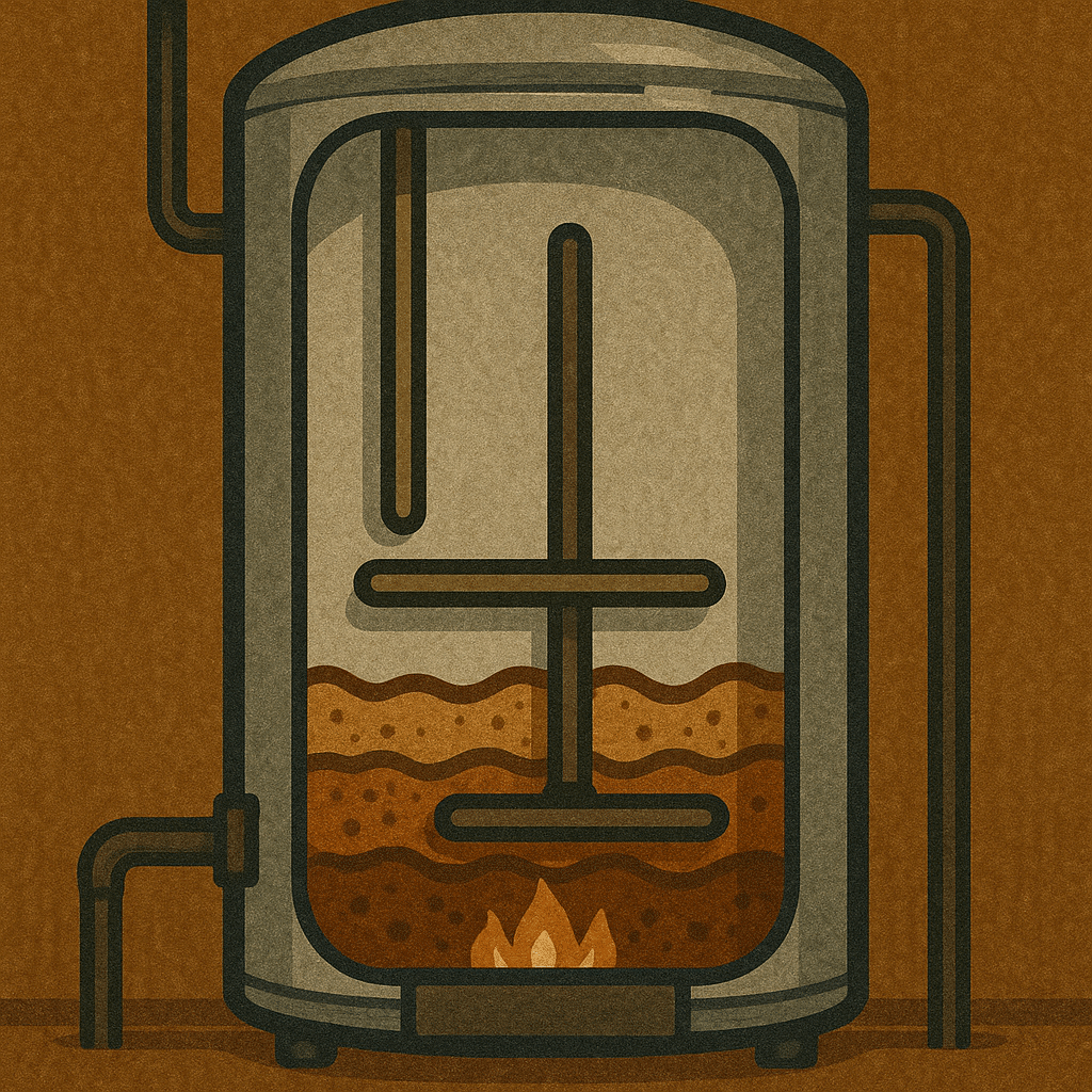 Illustration of sediment and scale buildup inside West Valley water heater tank.