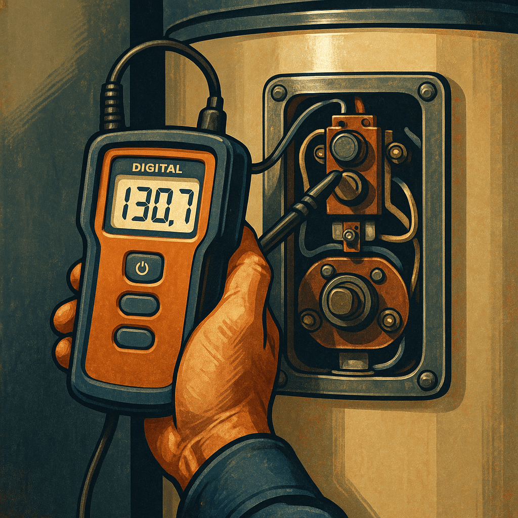 West Valley plumber performing water heater diagnostics with professional digital tool.