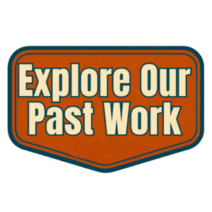 Mountain Man Plumbing Past Work – Vintage-style button showcasing completed plumbing projects