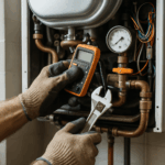 "Certified Master Plumber license displayed clearly next to professional plumbing tools, showcasing Mountain Man Plumbing’s expertise in Sandy water heater repairs.