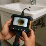 Plumber using digital camera for drain diagnostics in Draper, Utah.