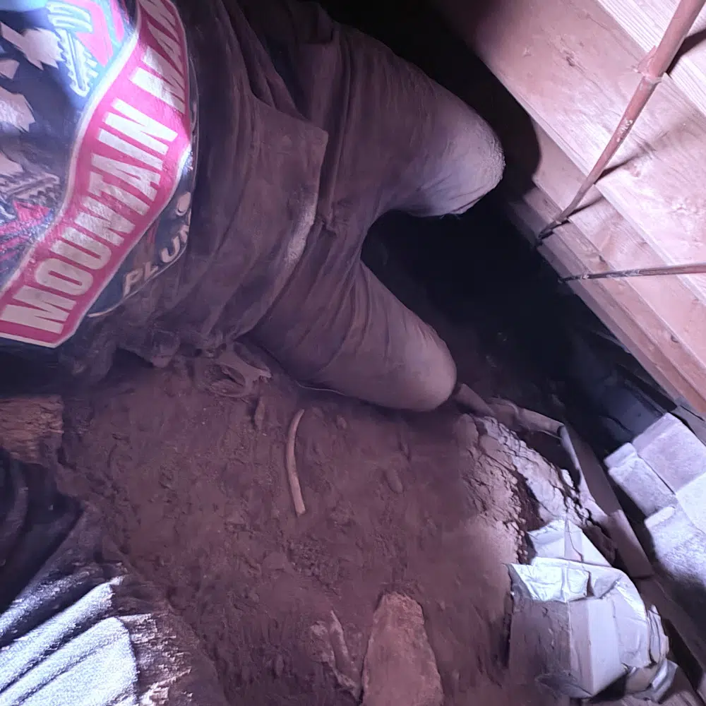 Crawlspace access during a completed PEX leak repair in Murray, Utah